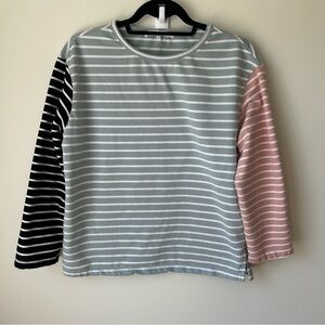 English Factory Women’s Striped Long Sleeve Tee - Black, Pink, and Light Green